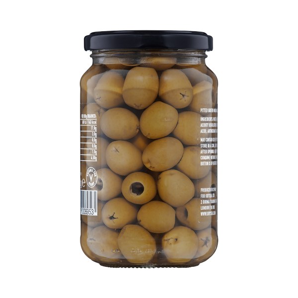 karyatis green pitted olives jar back