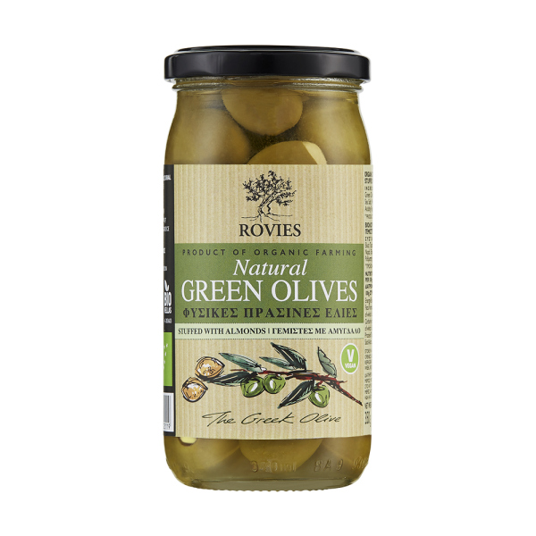 rovies green olives stuffed with almonds jar front