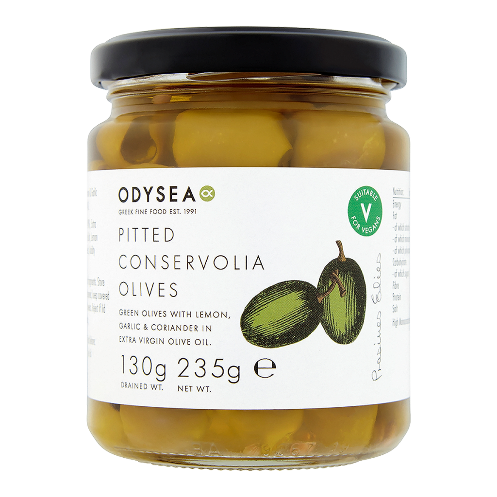 Odysea Pitted Conservolia Olives, Lemon, Garlic & Coriander (235g)