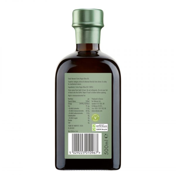 Odysea Early Harvest Extra Virgin Olive Oil bottle back
