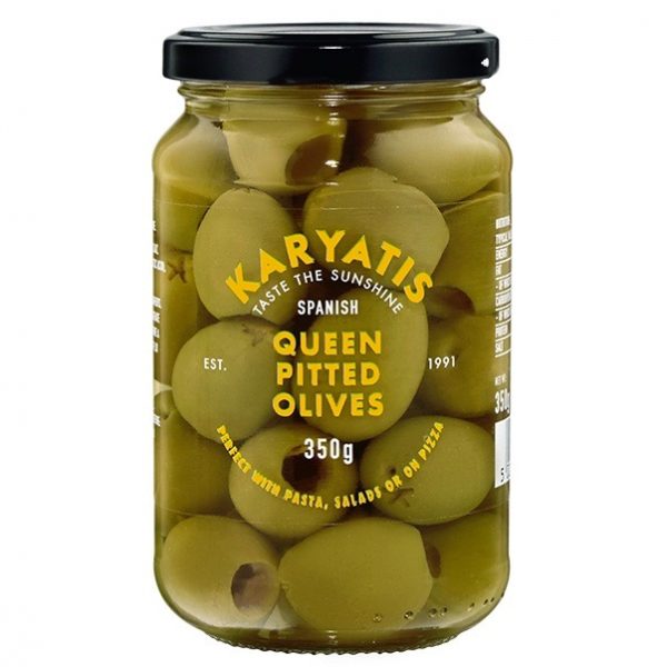karyatis queen pitted olives jar front