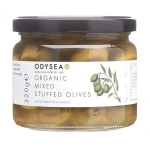 organic mixed stuffed olives jar front