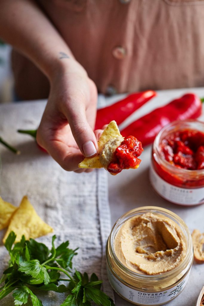 houmous and roasted sweet red pepper meze lifestyle picture