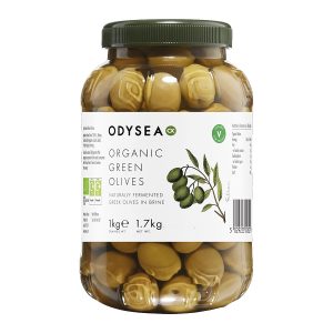 organic green olives 1kg box front
