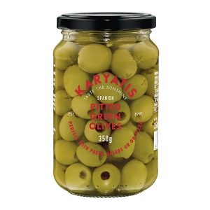 karyatis pitted green olives jar front