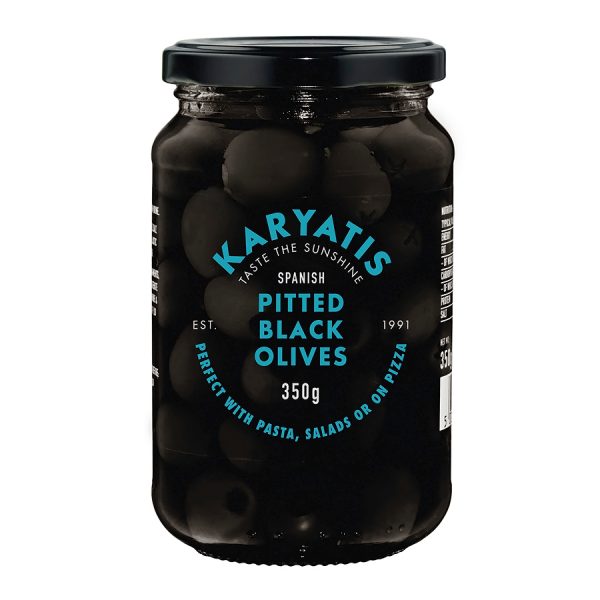 Karyatis-Pitted-Black-Manzanilla-olives jar front