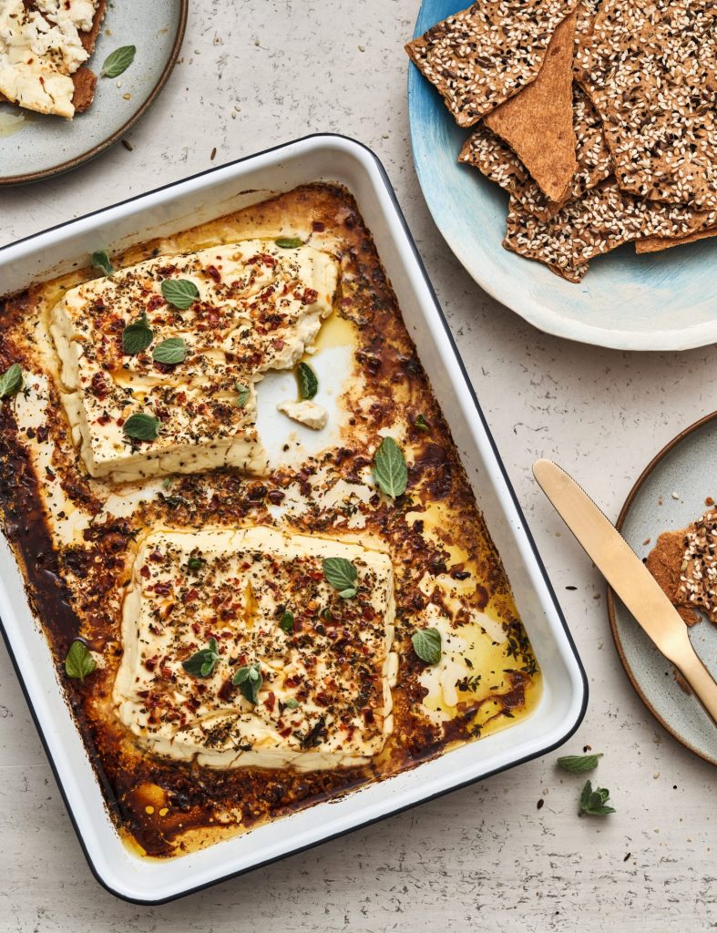 Baked feta with chili and thyme