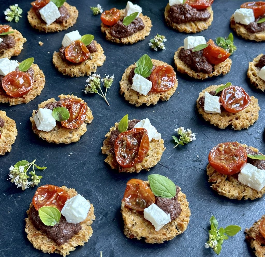 Odysea Feta, tomato & kalamata tapenade canapes
