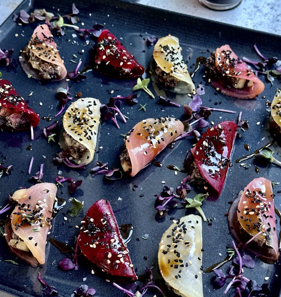Odysea Roasted Beetroot & Apple Black Pudding Canapes